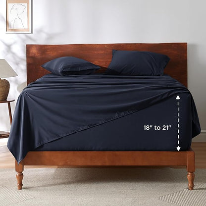 Bedsure Deep Pocket King Sheet Set - Fits Mattresses Up to 21 Inches Thick - 4 Piece GentleSoft Bed Sheets, Moisture Wicking, Soft & Cooling Bedsheet & Pillowcases, Easy & Secure Fit, Navy