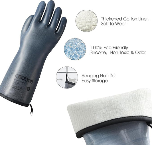 COOLJOB Heat Resistant Oven Gloves, Waterproof Liquid Silicone BBQ Grilling - Image 2