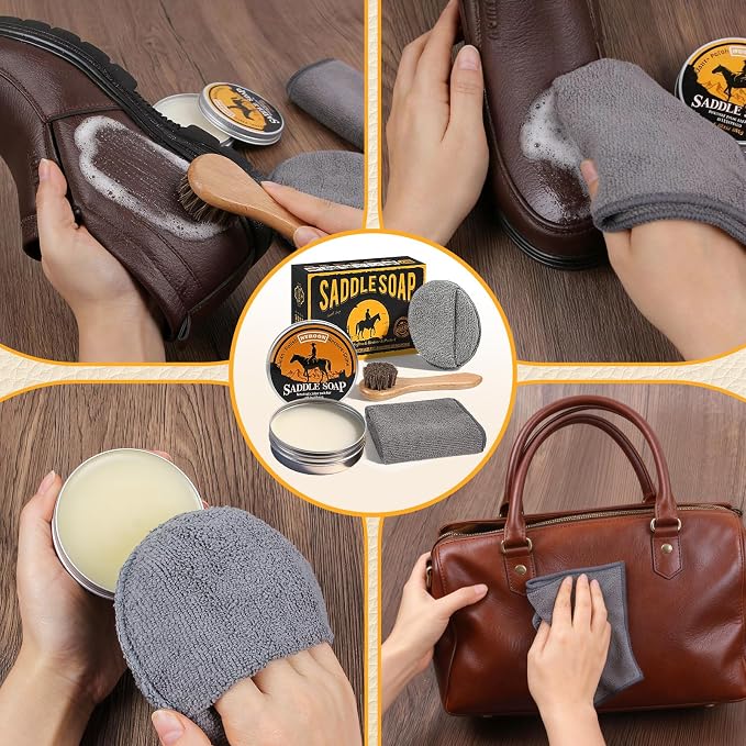 4 Pcs Leather Cleaner Boots Shoes Cleaning Kit-3.52oz Saddle Soap - Image 5
