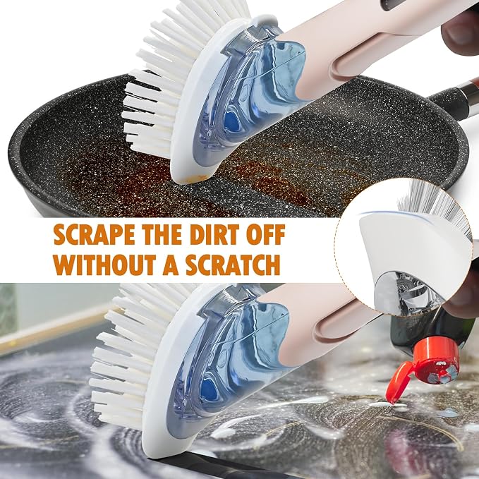 RIMAY Dish Brush with Soap Dispenser, Dish Washing Brush with Handle, Soap - Image 3