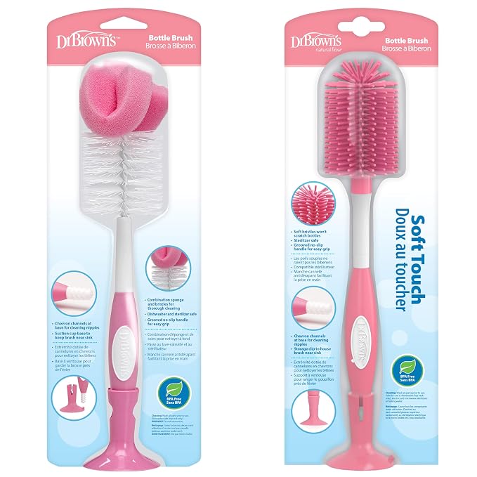 Dr. Brown's Reusable Sponge Baby Bottle Cleaning Brush + Soft Touch Bottle Brush by DrBrowns