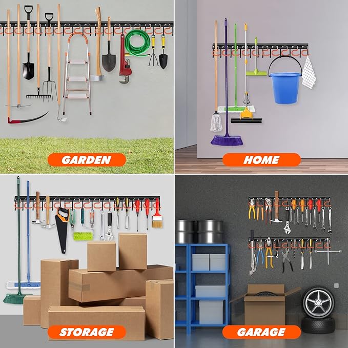 17'' All Metal Garden Tool Organizer Adjustable Garage Tool Organizer Wall - Image 6