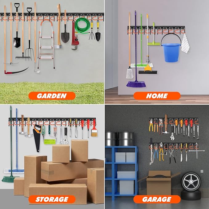 51'' All Metal Garden Tool Organizer Adjustable Garage Tool Organizer Wall - Image 6