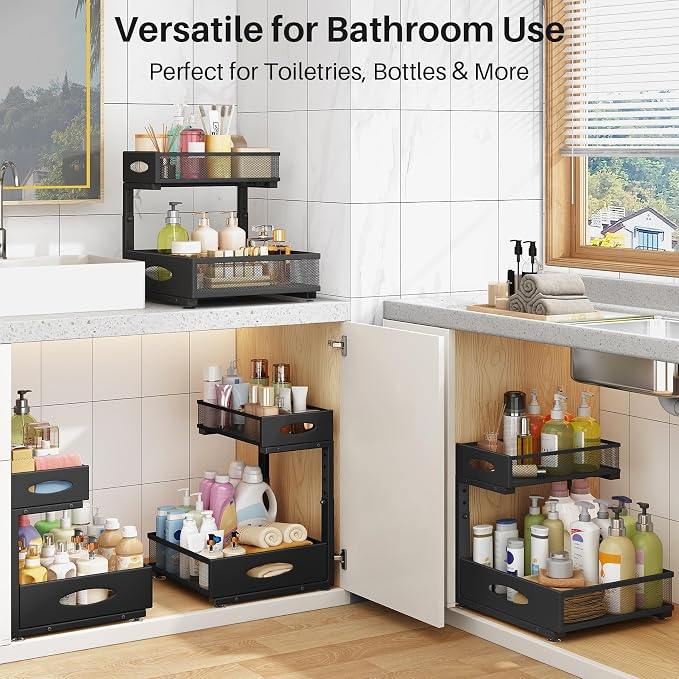 Under Sink Organizer, 2 Tier Pull Out Under Cabinet Organizer Shelf - Image 9