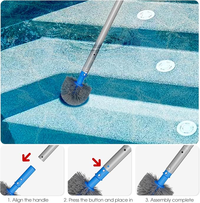 Small Pool Brush Head for Cleaning Narrow Corners Steps, Stiff Wavy Bristles - Image 5