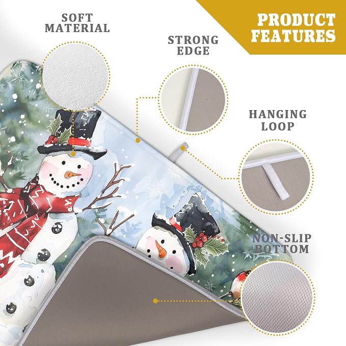Winter Dish Drying Mat 18 x 24 Inch Xmas Snowman Pattern Dish Drying Pad - Image 4