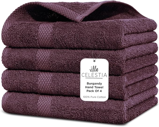100% Cotton Hand Towel Set of 4, Sustainable, Highly Absorbent, Quick Drying by VillaCelestia