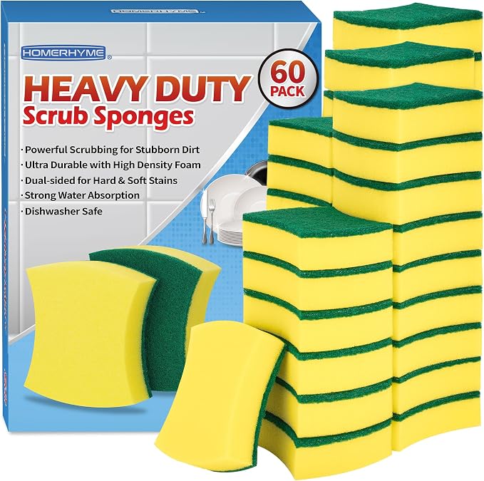 HOMERHYME Heavy Duty Sponges 60 Pack, Double-Side Scratch-Free Dish Sponges by HOMERHYME