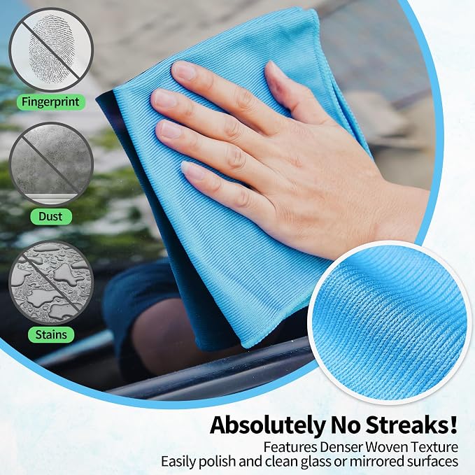 HOMERHYME Microfiber Glass Cleaning Cloth, 12 Pack Window Glass Cleaning Rags - Image 3