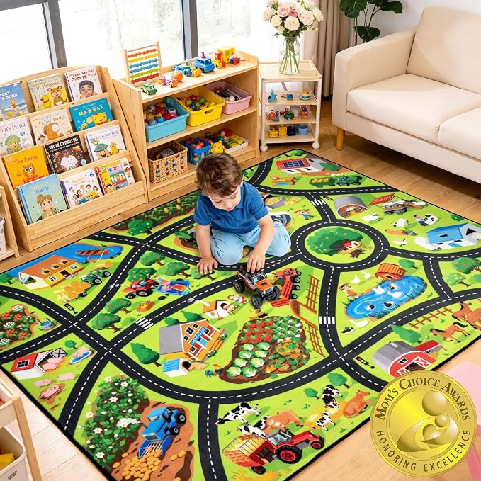 Kids Rug, Fun Farm Car Rugs for Kids' Toy Cars, 6x9 FT Extra Thick Toddler Car by Unknown