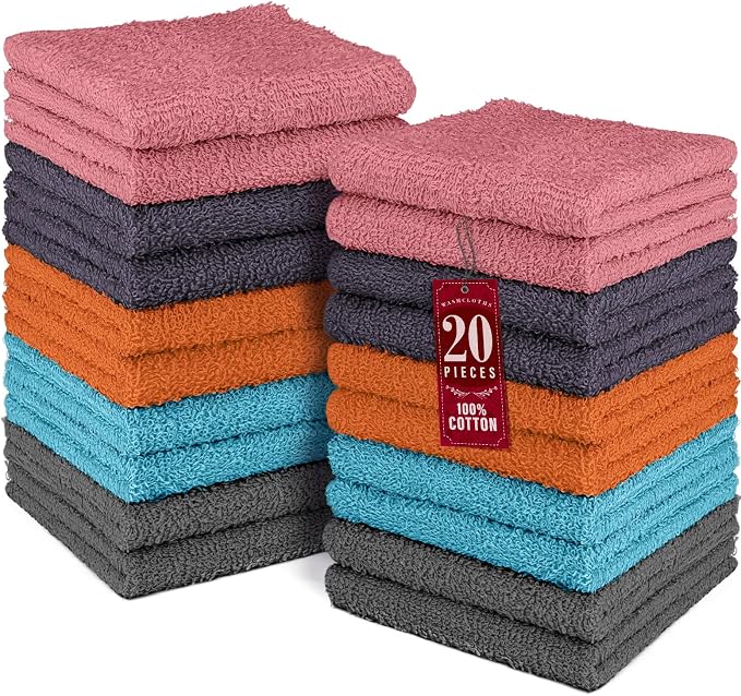 DecorRack 20 Pack 100% Cotton Wash Cloth, Luxurious Soft, 12 x 12 inch Ultra by DecorRack