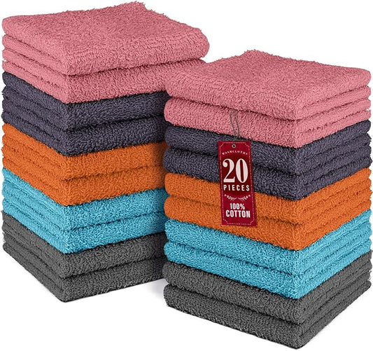 DecorRack 20 Pack 100% Cotton Wash Cloth, Luxurious Soft, 12 x 12 inch Ultra by DecorRack