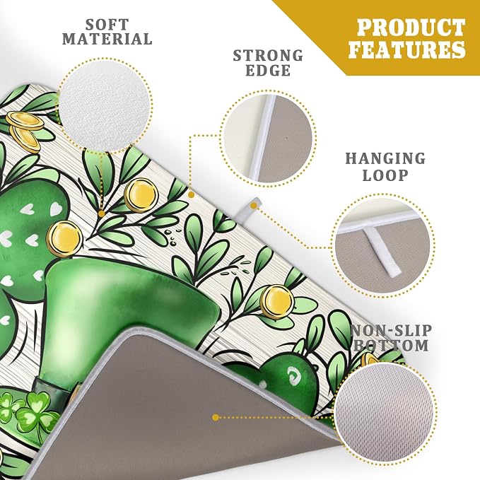 St Patrick's Day Shamrock Dish Drying Mat 18x24 inch Eucalyptus Leaves Dishes - Image 4