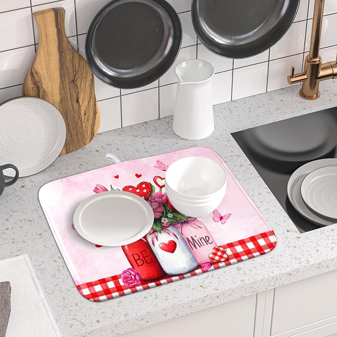 Rose Vase Dish Drying Mat 16x18 inch Romantic Floral Washable Absorbent Dish - Image 6