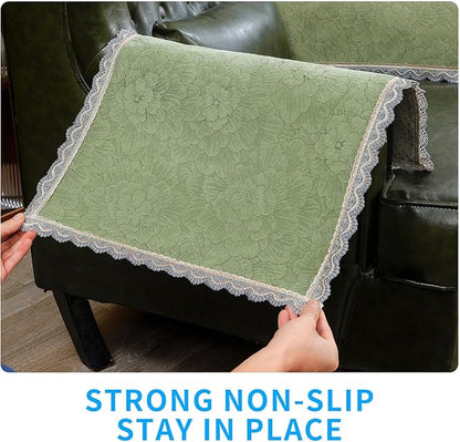 MINJIATEX Couch arm Covers,Non-Slip lace Sofa arm Covers Set of 2 Washable Sofa armrests Cover for Living Room Recliner Chair arm Cover Protectors for Leather armrest (FH-Sage Green)