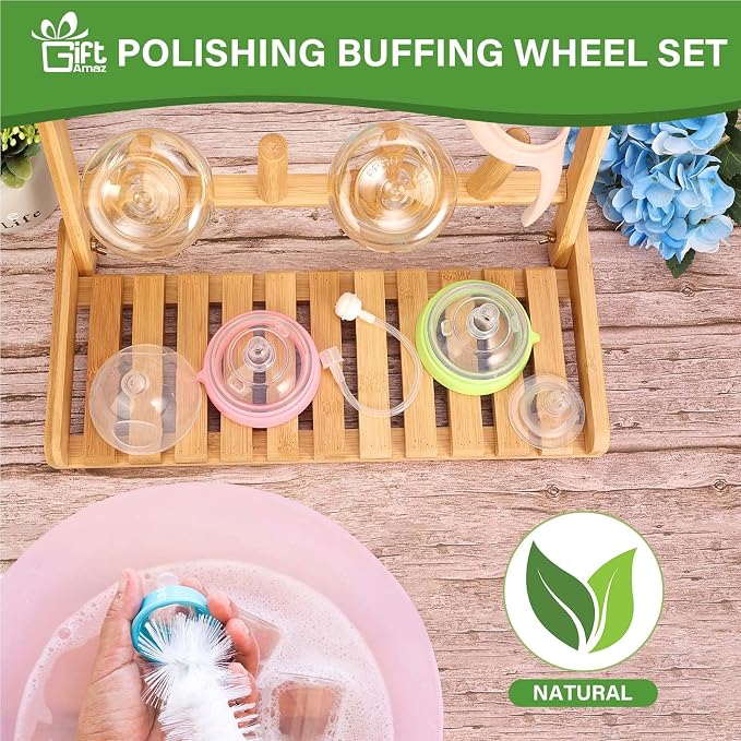 Bamboo Baby Bottle Drying Rack, Space Saving Countertop Bottle Holder Portable - Image 2
