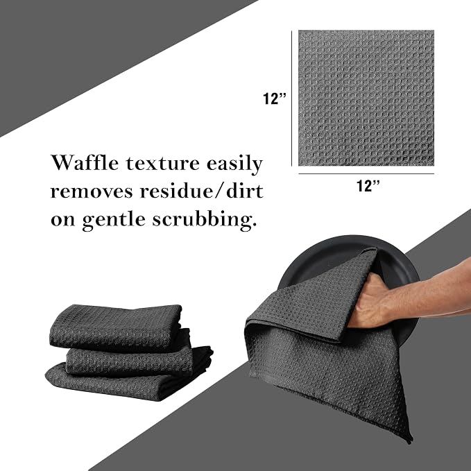 Black Waffle Dishcloths, 12x12 Inch, and Durable, Quick Drying, Machine Washable - Image 5