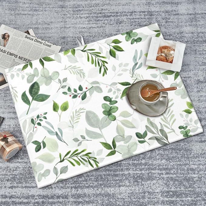 Green Leaves Dish Drying Mat 18x24 inches Microfiber Absorbent Fast Dry Mat - Image 8
