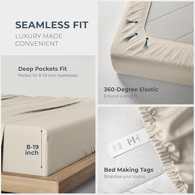 THREAD SPREAD 100% Egyptian Cotton Sheets Queen Size - 1500 Thread Count 4 PC Queen Sheet Set Egyptian Cotton, Sateen Weave Luxury Sheets Queen Size, High Thread Count Sheets, 17" Deep Pocket - Beige