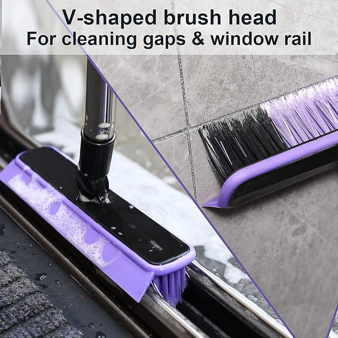 Grout Cleaner Brush with Long Handle, V-Shaped Floor Scrub Brush Swivel Grout - Image 6