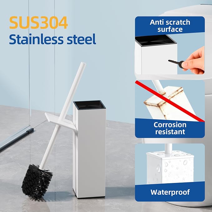 RUACQ Toilet Brush and Holder Set 2pcs, Square Toilet Bowl Brush - Image 3