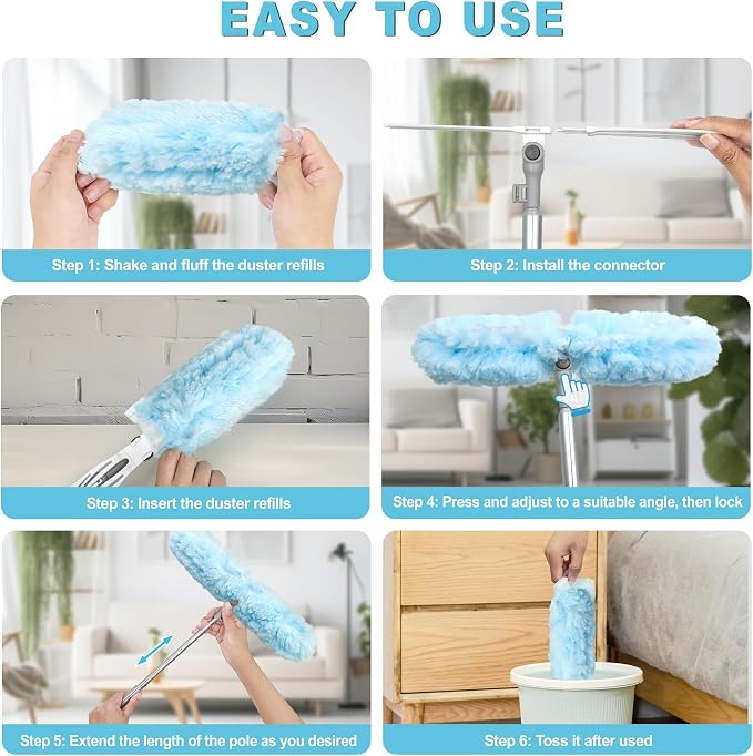 JEHONN Duster with 6 ft Extension Pole, 10 Refills Compatible with Swiffer - Image 8