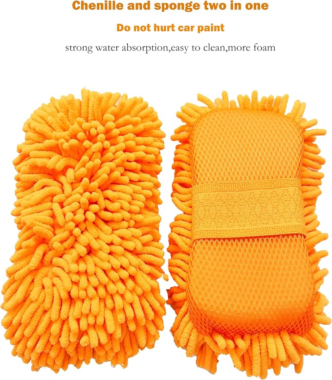 Microfiber Car Wash Sponge-Non-Scratch Wash Mitt-Two Sided Chenille Microfiber - Image 2