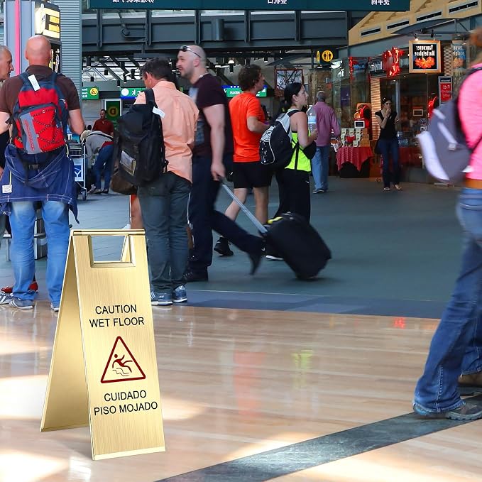 8 Pcs 24 Inch Stainless Steel Wet Floor Sign 8.8 Pound Caution Wet Floor Sign - Image 6