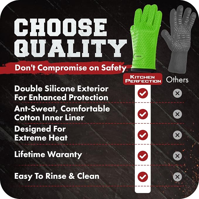 KITCHEN PERFECTION S Silicone Smoker Oven Gloves -Extreme Heat Resistant BBQ - Image 6