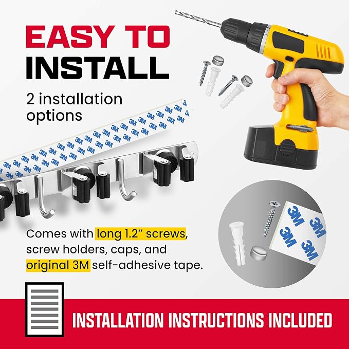 Mop and Broom Holder Wall Mount – Self-Adhesive Stainless Steel broom hanger - Image 6