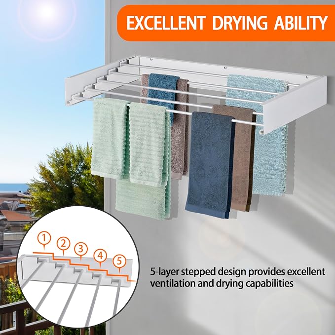 FOCHIER F Laundry Drying Rack Wall Mounted Clothes Drying Rack Collapsible - Image 6