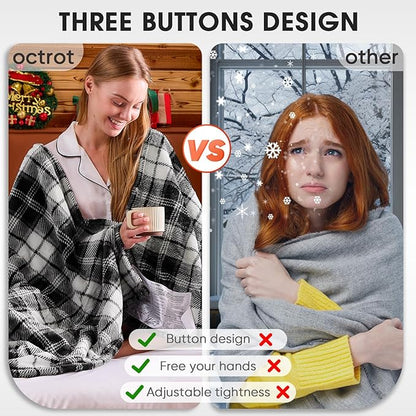 OCTROT Heated Electric Blanket Queen Size, 84X90 Heating Blanket Queen with Dual Control&10 Heats Levels&Timer for Bed,Black Plaid Sherpa Large Blankets Warmer Gift for Grandma Women Adults, Washable