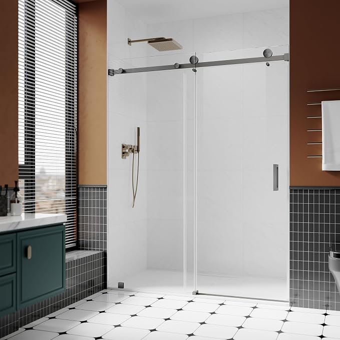 3/8" Sliding Glass Shower Door, 56-60" W x 76" H Frameless Bathroom Door - Image 7