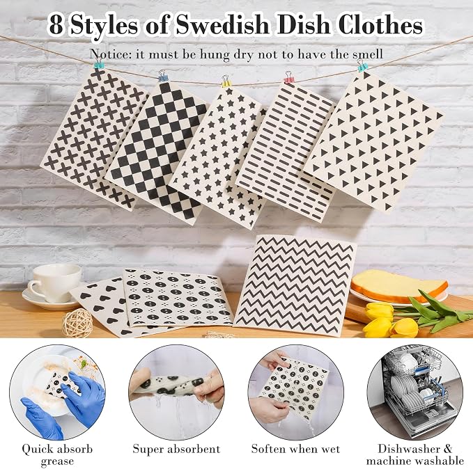 Lucomb 8 Pack Swedish Kitchen Dishcloths, Reusable Dish Cloth Paper Towels - Image 2