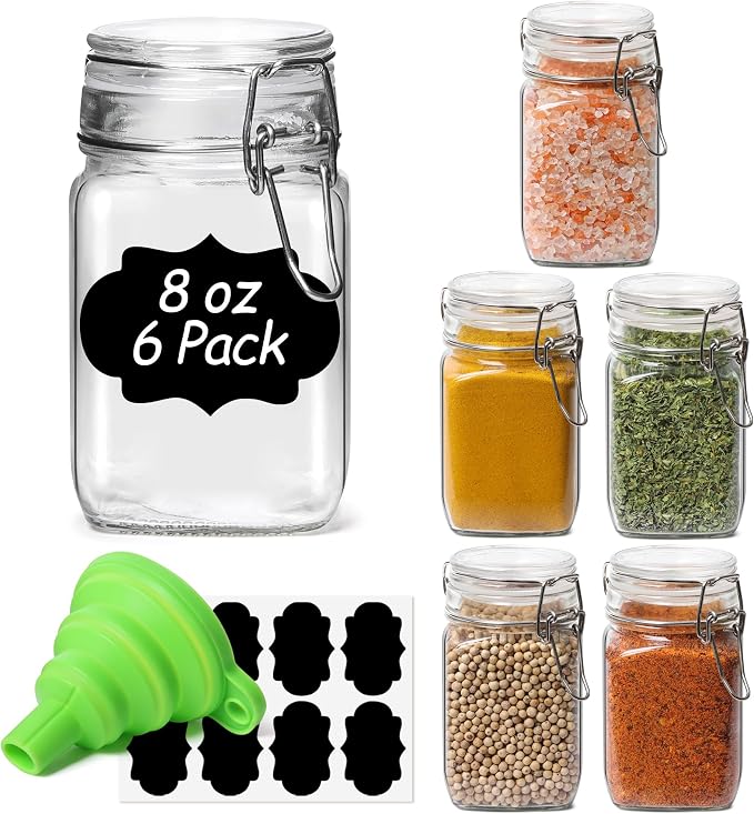 ComSaf Small Glass Jars with Airtight Lid Set of 6, Spice Jars 8 oz, Mason Jars by ComSaf