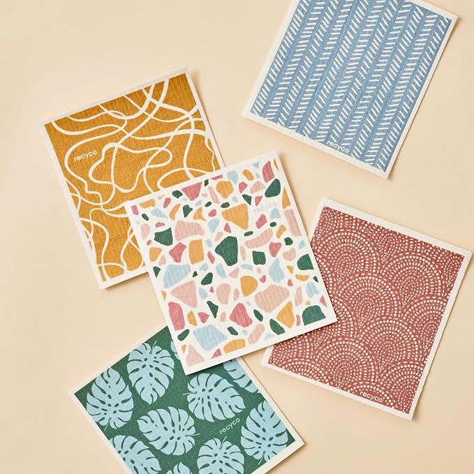 RECYCO Swedish Dishcloths for Kitchen | 5 Pack Urban Boho Terrazzo Washable - Image 8