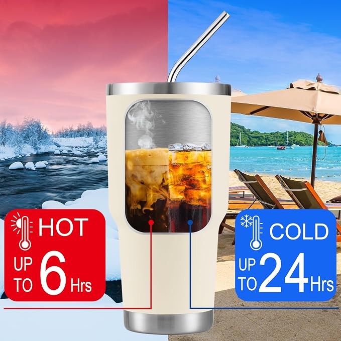 D·S 30oz Cream Tumbler Stainless Steel Insulated Travel Mug - Image 4