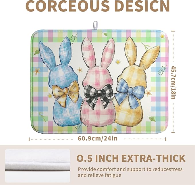 Easter Drying Mat for Kitchen Counter 18x24 Inch Spring Cute Bunny Dish Drying - Image 2