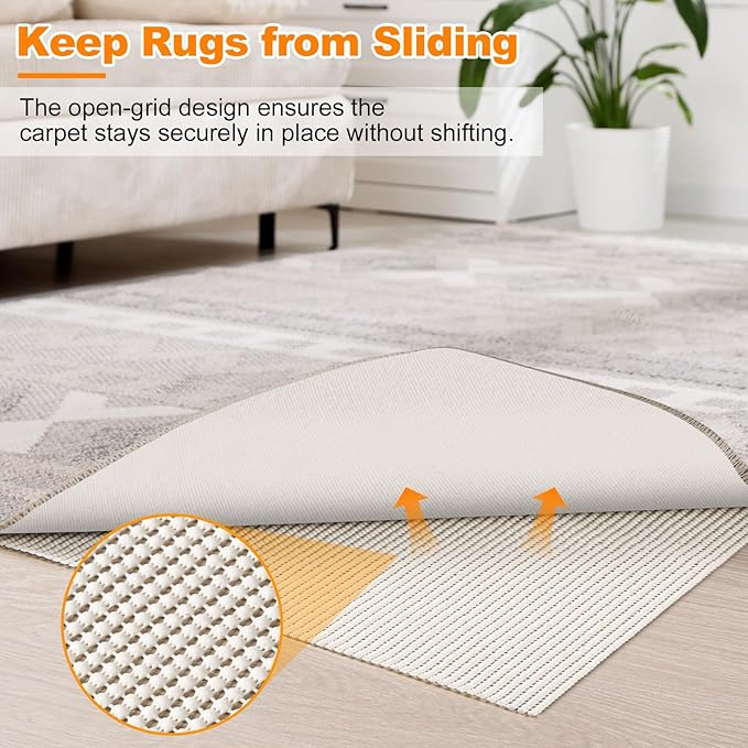 Songrey Non-Slip Rug Pad 2.5x12 FT, Extra Thick Carpet Pads for Hard Surfaces, Prevents Sliding and Secures Rugs, Provides Floor Protection with Comfort Cushioning