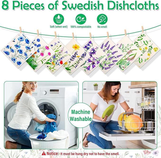 Lucomb Swedish Dish Cloths for Kitchen, 8 Pack Reusable Kitchen Dish Rags Quick - Image 4