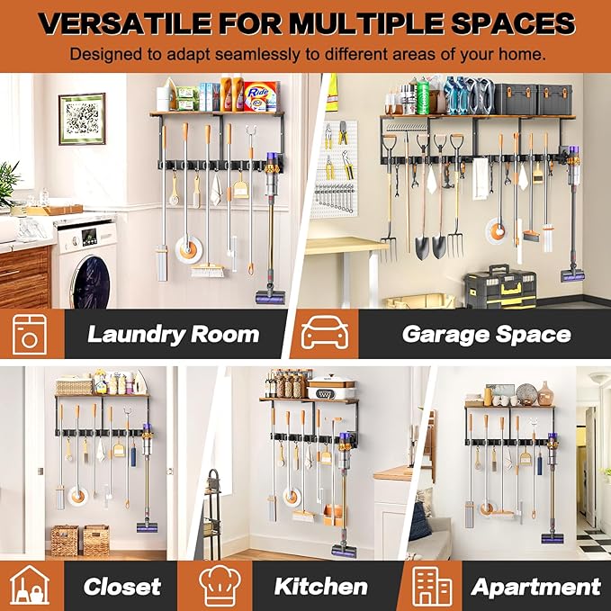 Broom Holder Wall Mount with Cleaning Supplies Organizer, Laundry Room - Image 5