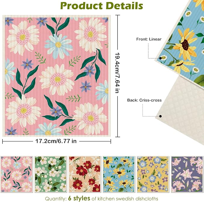 6 Packs Swedish Paper Cloths for Kitchen, Reusable Paper Towels Washable Dish - Image 2