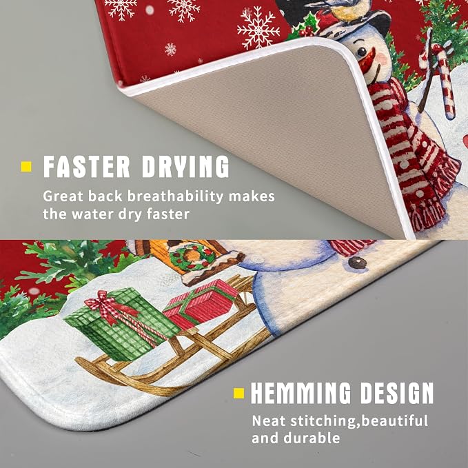 Winter Snowman Dish Drying Mat Red Bird Microfiber Dish Pad 16x18 Inch - Image 3