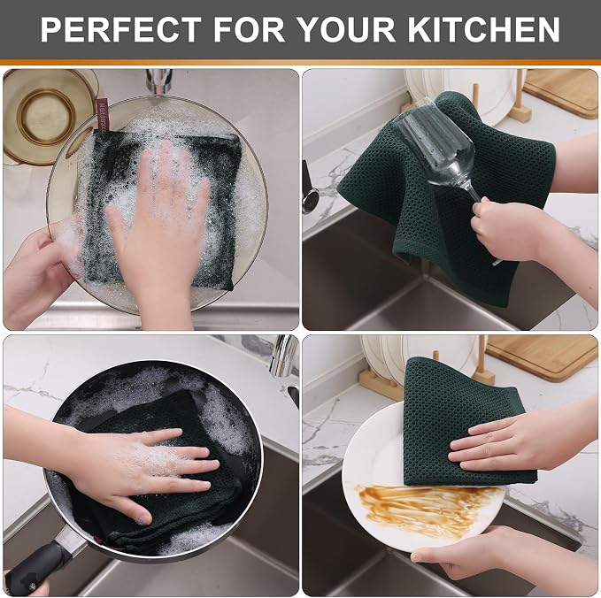 Kitinjoy 100% Cotton Kitchen Dish Cloths, 6 Pack Waffle Weave Ultra Soft - Image 4