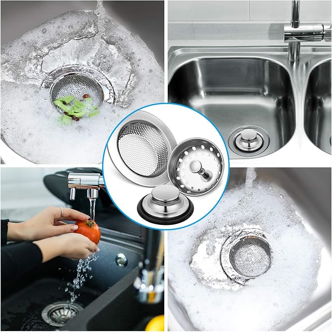 Mudder 3 Pcs Kitchen Sink Drain Strainer and Stopper Stainless Steel Garbage - Image 7