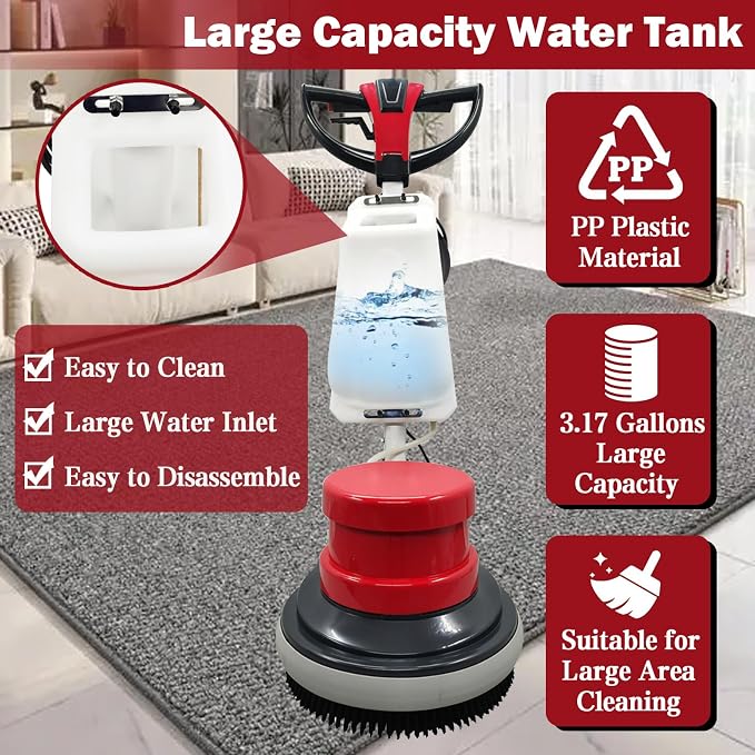 TECHTONGDA Floor Polisher & Buffer Commercial Floor Buffer Scrubber 17" Carpet - Image 4