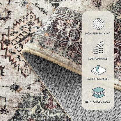 Lahome Oriental Washable Hallway Runner Rug, 2x6 Runners for Hallways Non Slip Ultra-Thin, Vintage Soft Long Carpet for Kitchen Bathroom Bedroom Laundry Room,Brown/Grey