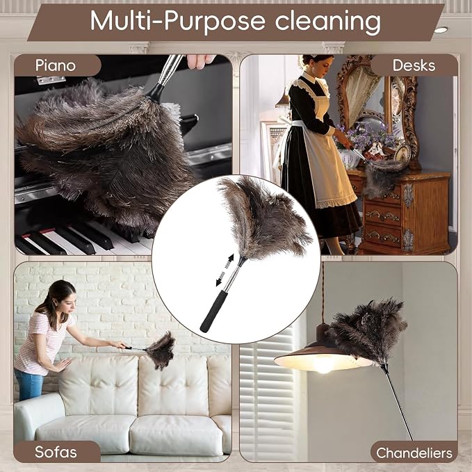 THARAHT Extendable Ostrich Feather Duster up to 16-47 inches Fluffy Feathers - Image 6