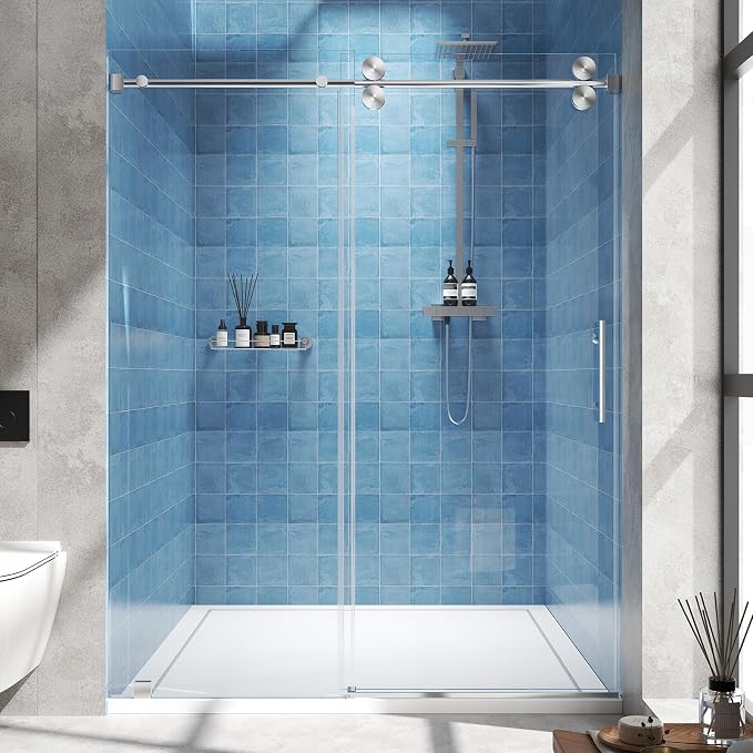 Frameless Sliding Shower Door 56–60 in W x 76 in H, 5/16" Clear Tempered Glass - Image 8
