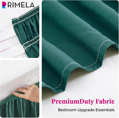 RIMELA Emerald Green Bed Skirt King Size 18 Inch Drop, Wrap Around Elastic Bedskirt, Dust Ruffle for Adjustable Bed Base Machine Washable Easy to Install Bed Skirts
